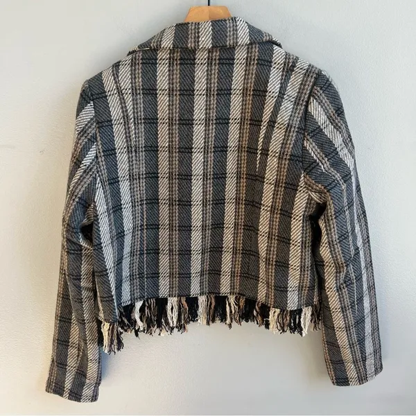 OAT NEW YORK NWT Plaid Fringe Blazer Tweed Cropped Jacket Size Large - Image 5