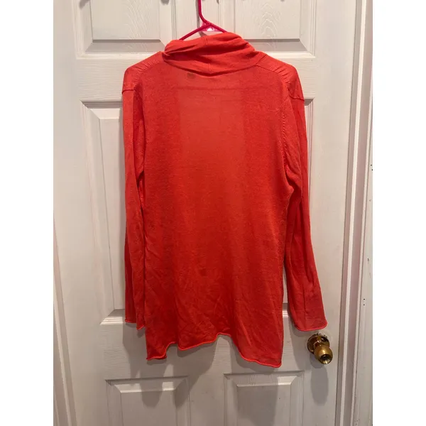 Smitten Womens Coral‎ Orange Linen Rayon Blend Open Front Cardigan Sweater Large - Image 5