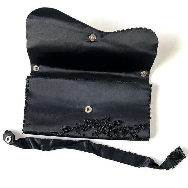 Vintage Walborg Richere Hand Beaded Evening Bag Purse Black Clutch Satin Glam - Image 7