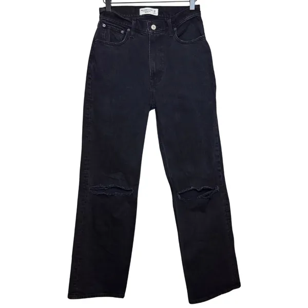 Abercrombie & Fitch High Rise 90s Relaxed Jean Black Destroy Women's Sz 25 / 0R - Image 2