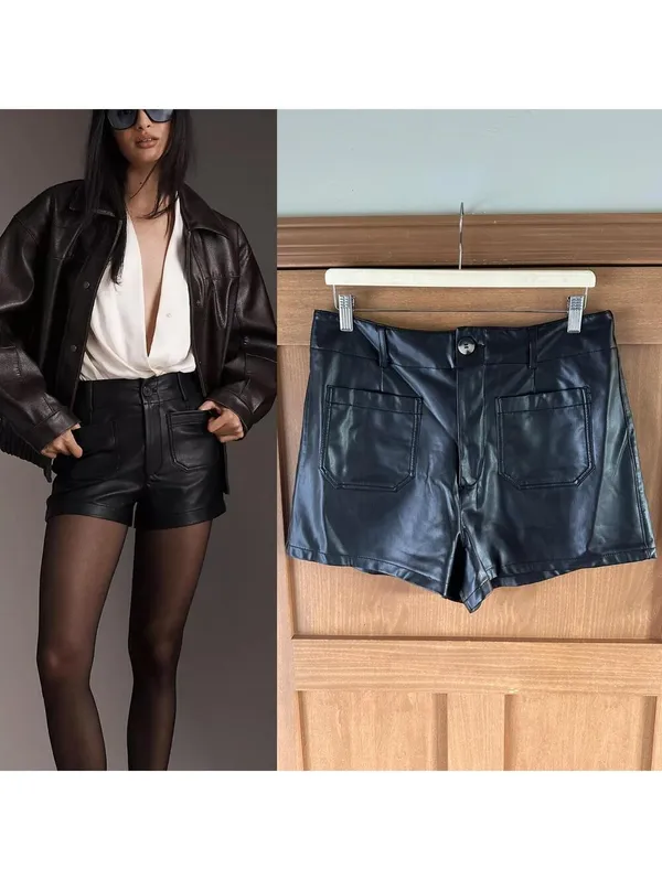 Anthropologie Maeve The Colette Black High Rise Faux Leather Shorts Women’s 32 - Image 2