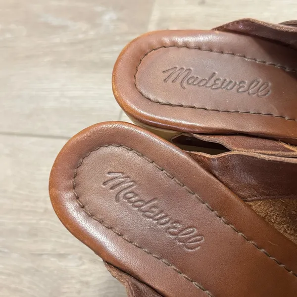 Madewell Leather Floral Clog Mules Women's 9 Brown Pink Wood Heel Y2K Boho - Image 5