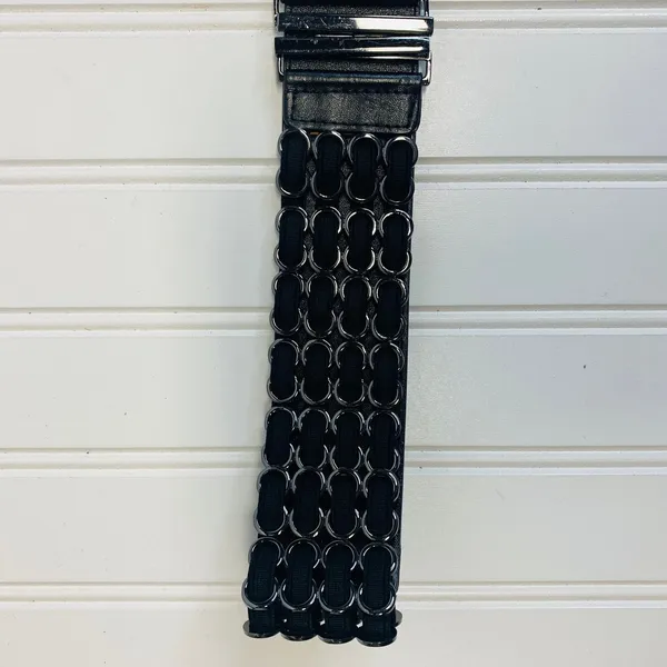 Black Stretch Belt Silver Hardware OSFA - Image 6