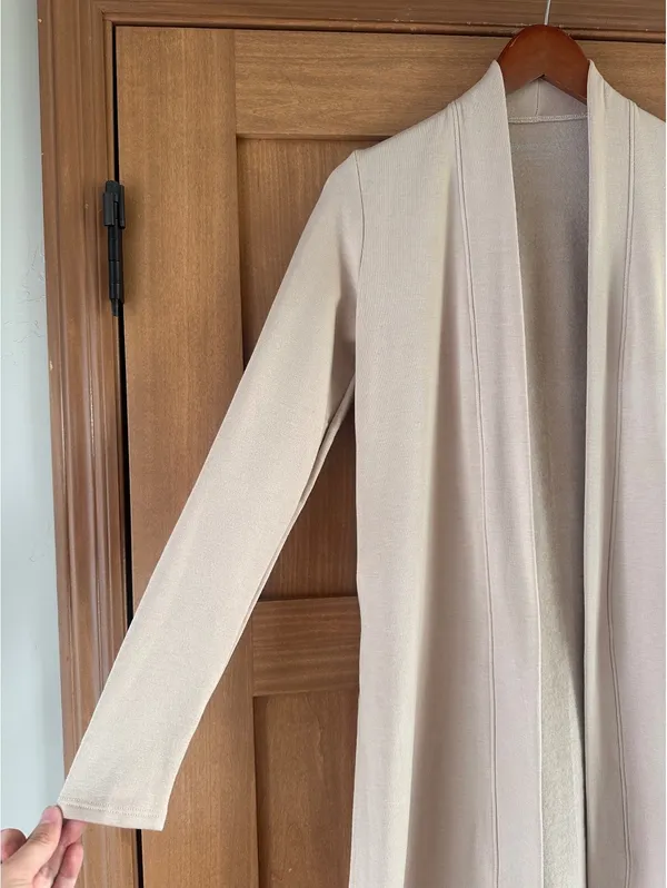 Beyond Yoga High Slits Fleece Long Duster Cardigan Sweater Beige Women’s XS - Image 3