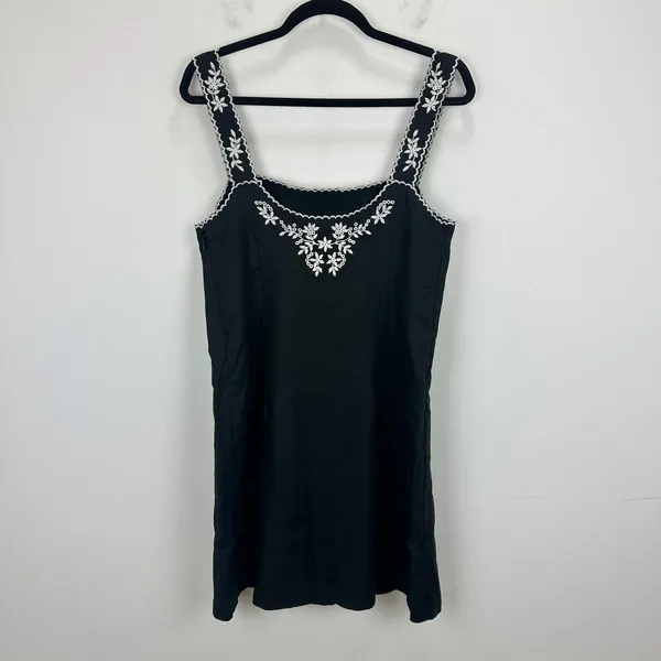 J.Crew Embroidered Linen Shift Dress Mini Boho Resort Vacation Black US 4 NWT - Image 12