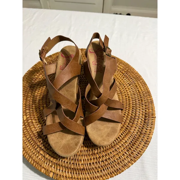 Jellypop Womens Brown Strappy Wedge Sandals Memory Foam Espadrille Heel - Image 3
