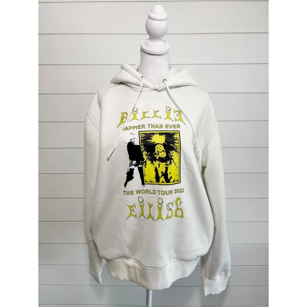 Billie Eilish Happier Than Ever World Tour 2022 Hoodie White Yellow Graphic XL - Image 3