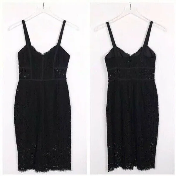 NEW SZ 0 XS Express PIPED LACE SHEATH DRESS BLACK Career work knee length - Image 2