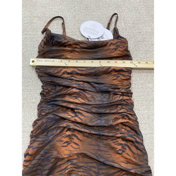 Princess Polly Tiger Print Ruched Mesh Mini Dress Size 2 Brown Black Y2K Party - Image 12