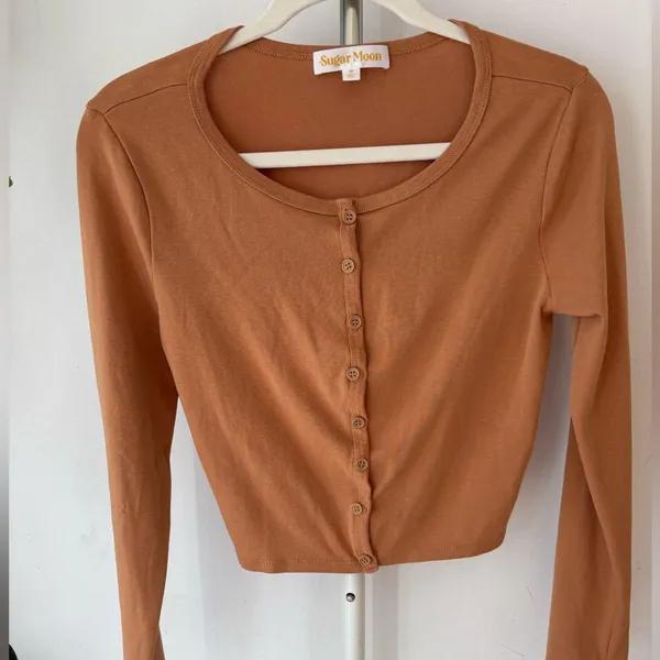 Women's Button Down Cardigan in Warm Tan Size M - Image 5