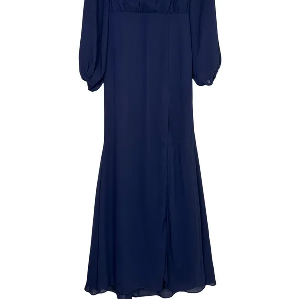NWT Lulus Graceful Entrance Chiffon Long Sleeve Backless Maxi Dress M Navy Blue - Image 4