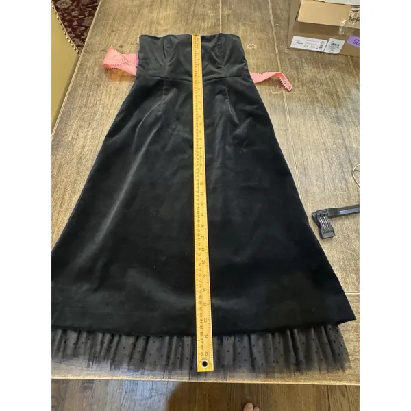 Tibi Black Velvet Cocktail Dress Strapless Pink Bow Size 4 Babydoll Twee - Image 9