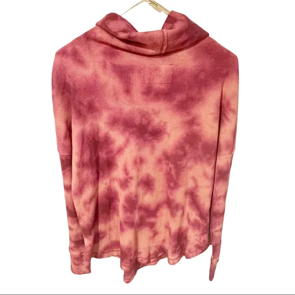 Anthropologie Maeve Medium Pink Ainsley Tie Dye Cowl Neck‎ Waffle Knit Thermal - Image 7