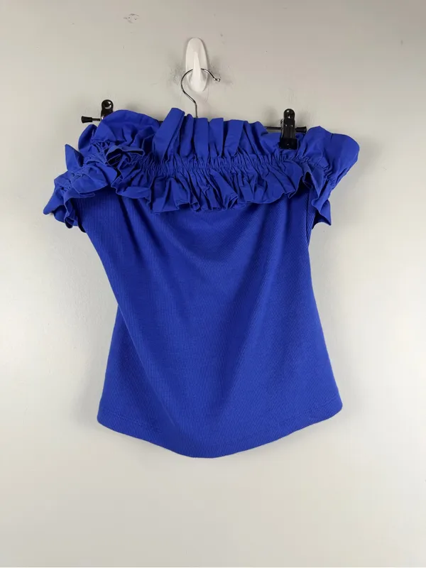 MAEVE by ANTHROPOLOGIE Poplin Ruffle‎ Tube Top in Blue Size Small - Image 4