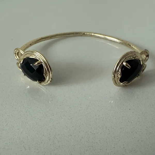 Kendra Scott Andy Bracelet Black Stones and Gold Adjustable Pinch Cuff - Image 2