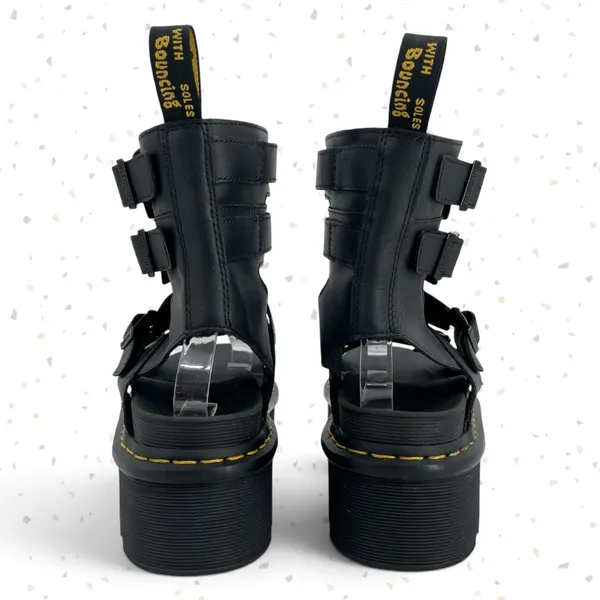 Dr. Martens Giavanna Black Leather Platform Sandals Buckles Gladiator Fit Size 9 - Image 9