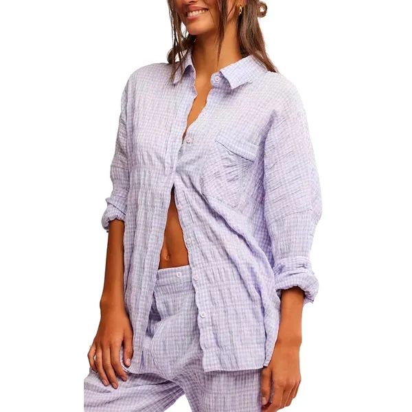 Free People Textured Pajama Shirt Mini Dress Loungewear in Lilac Medium - Image 2