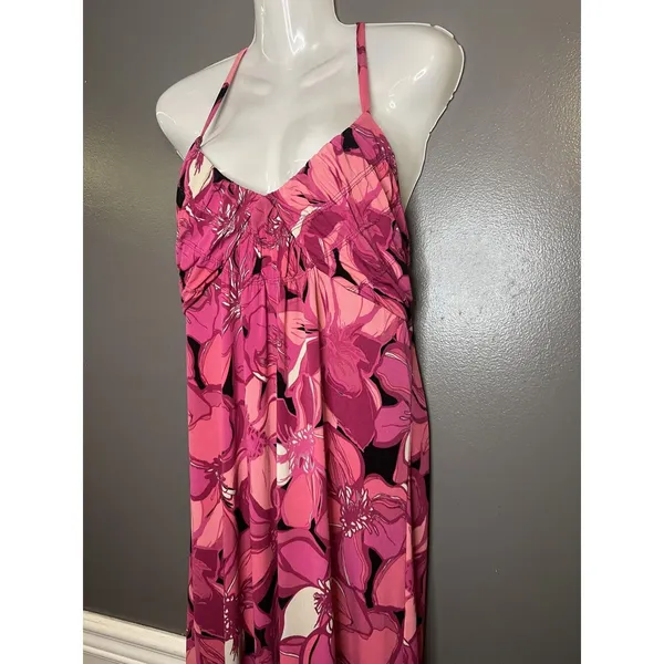 ELLE Dress Womens Medium Pink Floral Halter Maxi Jersey Sundress Casual Summer - Image 5
