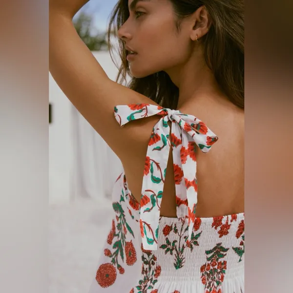 Anthropologie Ro's Garden Aspen Folkloric Floral Cotton Minidress in Red Olympia - Image 2