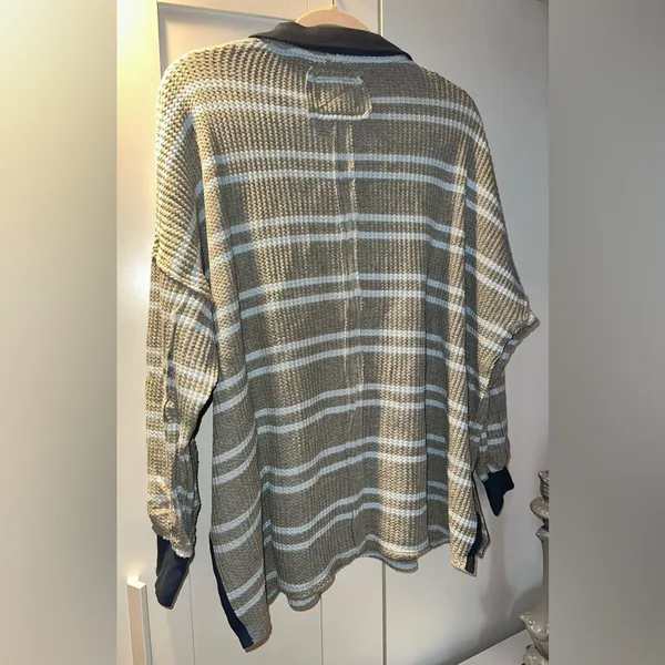 Free People Striped Travis Polo Shirt - Long Sleeve (gray combo) - Image 10
