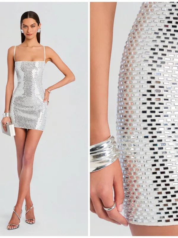 Retrofête NEW Avanya Knit Mirror Crystal Sequin Embellished White Mini Dress S - Image 2