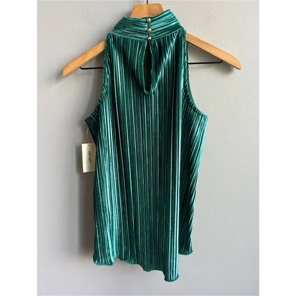 On 34th NWT Sleeveless High-Neck Pleated Tank Top Forest Emerald Green Size XS - Image 6