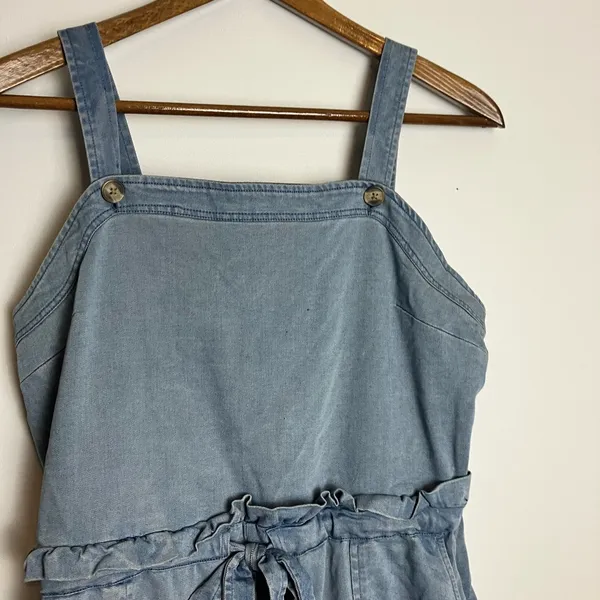 American Eagle Blue Chambray Shorts Overall Romper - Image 7