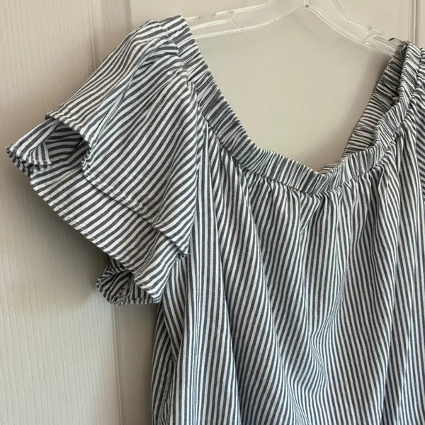 Old Navy Womens XL Blue White‎ Striped Off Shoulder Ruffle Sleeve Mini Dress - Image 9