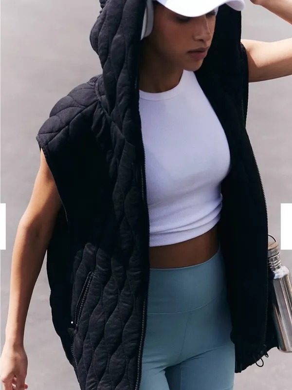 FP Movement by Free People Black Quilted Oversized Sleeveless Hooded Vest - Image 2