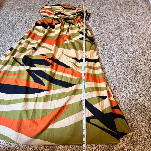 Sam and Jess Olive Drab Abstract Print Maxi Dress Tie Front Spaghetti‎ Straps XL - Image 7