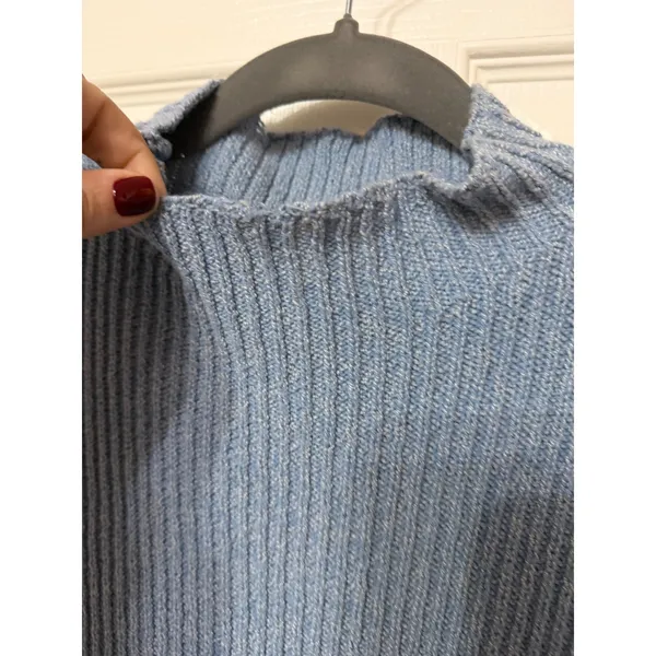 Free People Beach Blue Ribbed Knit Mock Neck Sweater Vest Sleeveless‎ Top S/P - Image 4