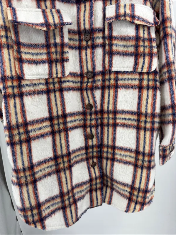 Maurices Lightweight Striped Jacket shacket in White, Blue, Orange plaid L fall - Image 7
