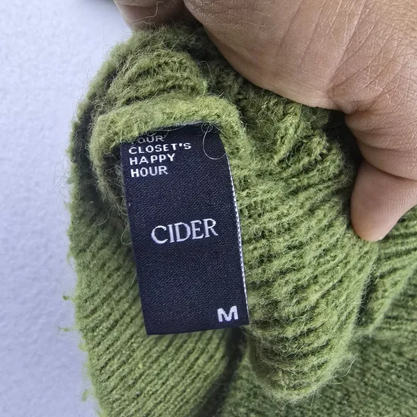 Cider 14R Wool Blend High Neck Olive Matcha Green‎ Short Sleeve Sweater Top M - Image 5