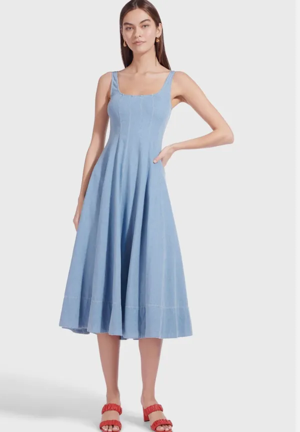 Staud wells dress in light denim - Image 3