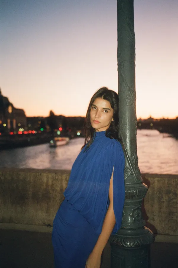Zara One-Shoulder Draped Maxi Dress in Cobalt Blue Party Evening Wedding - Image 9