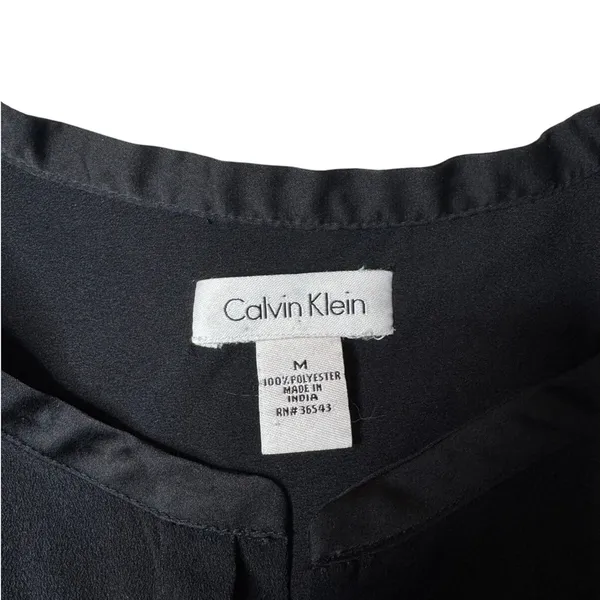 Calvin Klein Black Crepe Button Down Blouse Medium Relaxed Fit Office Minimalist - Image 9