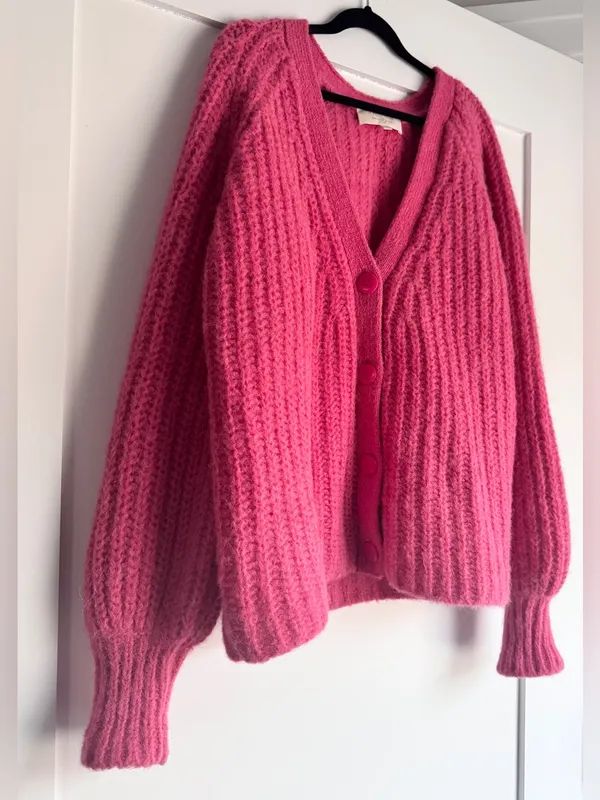 Sezane Basile Cardigan Pop Pink Alpaca Wool Chunky Knit Sweater XS - Image 6