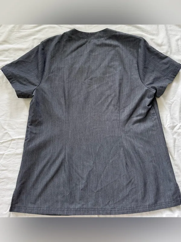 Jaanuu Women's Relaxed 3-Pocket Scrub Top Gray Large - Image 2