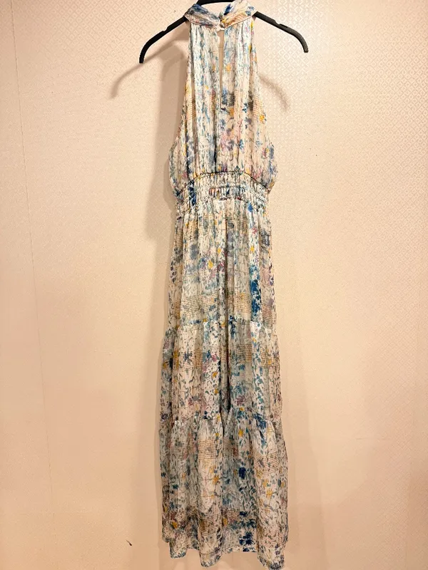 Anthropologie Somerset Halter Maxi Dress Smocked Waist Blue Floral Size Small - Image 3