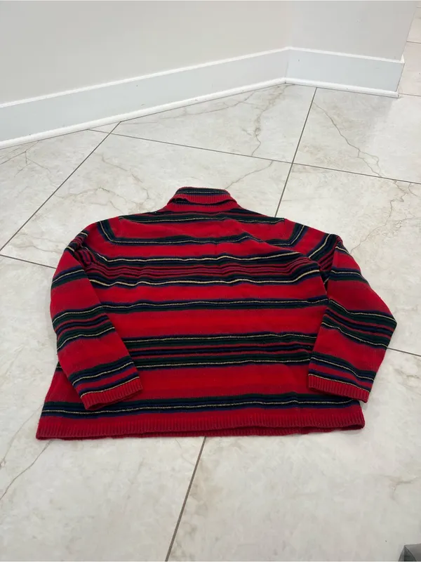 Vintage Ralph Lauren Red Striped Lambswool Turtleneck Sweater Size Large Petite - Image 5