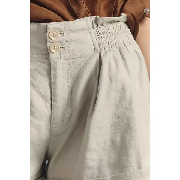 By Anthropologie Cream Paper Bag High Rise Flowy Shorts Size 0 - Image 3