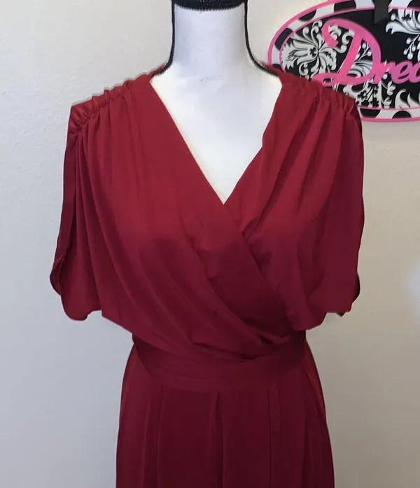 Angvns Amazon dark red ruched open sleeves maxi dress - Image 2