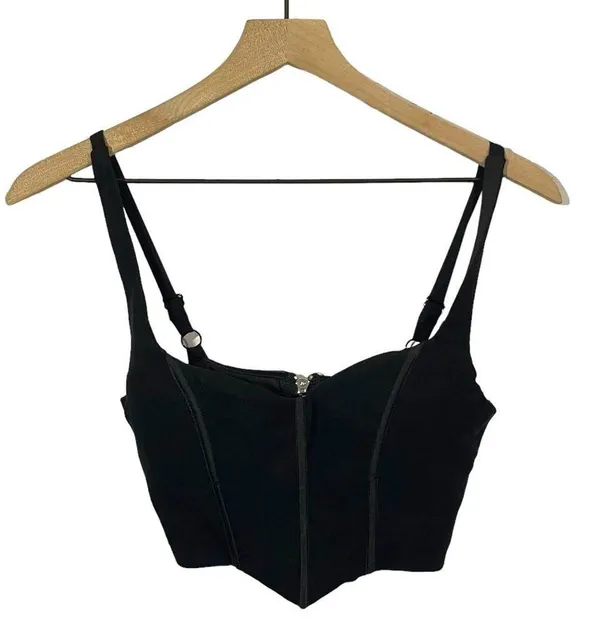 White Fox Cropped Corset Top - Black - Small - Image 2