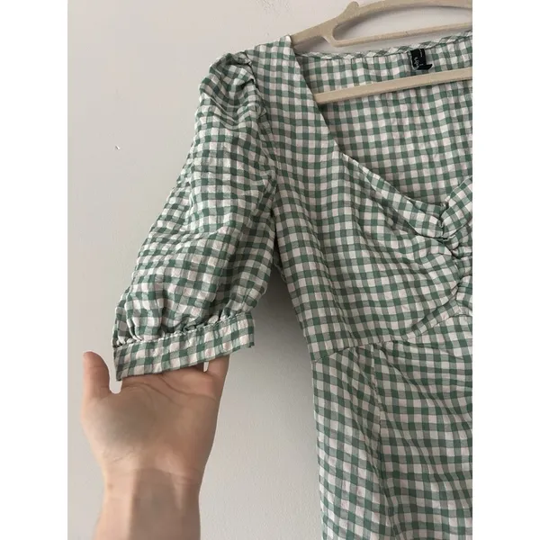 Nobody’s Child Penny Mini Dress In Green Gingham Size 6 Summer Cottagecore - Image 5