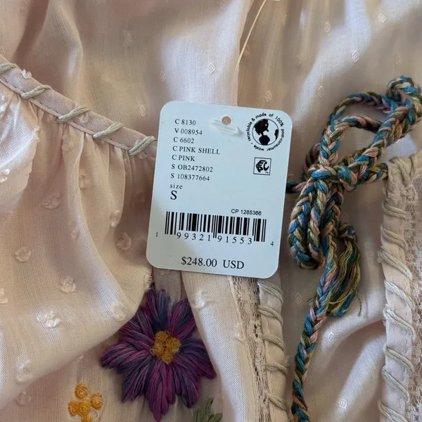 Free People Savannah Rose Midi Dress Womens Small Pink Embroidered‎ Boho NWT - Image 8