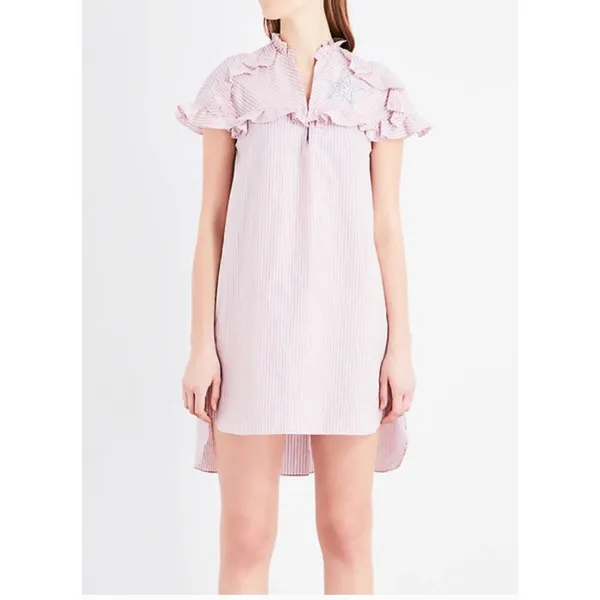 Sandro Striped Ruffled Cotton Rose Shirt Midi Dress Womens 2 - Image 16