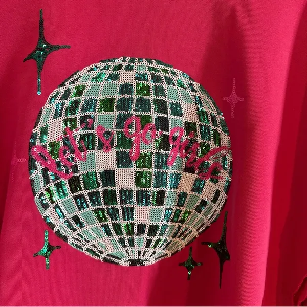Fantastic Fawn French Terry Let’s Go Girls Sequin Sweatshirt. Hot pink. Medium. - Image 3