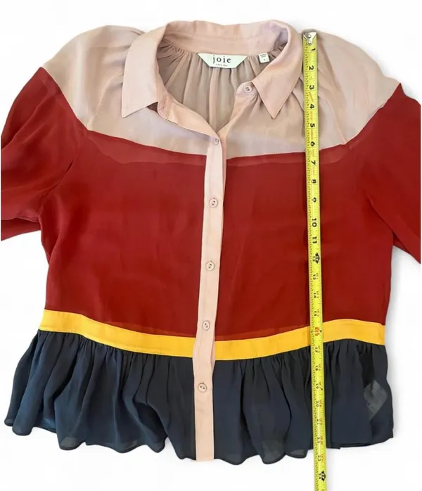 Joie Becki Ruffled Long-Sleeve Silk Top Small - Image 8