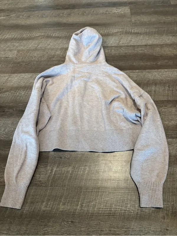 Gilly Hicks Tan/Cream Zip-Up Hooded Sweater Sweatshirt - Image 3