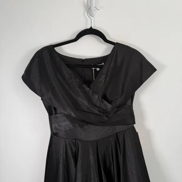 Ivy City‎ Co Audrey Dress Black Satin Midi Wedding Guest Cocktail Elegant Small - Image 3